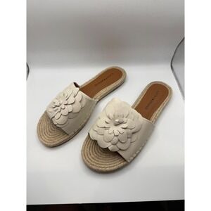 Lucky Brand Womens Cream Leather Floral Espadrille Slide Sandals Size 9 40